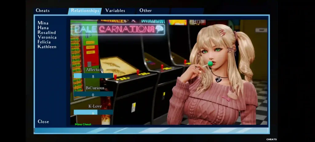 Pale Carnations Cheat Mode Menu