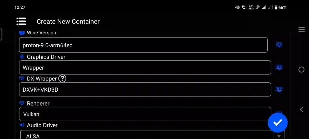 Winlator Ludashi Container Settings
